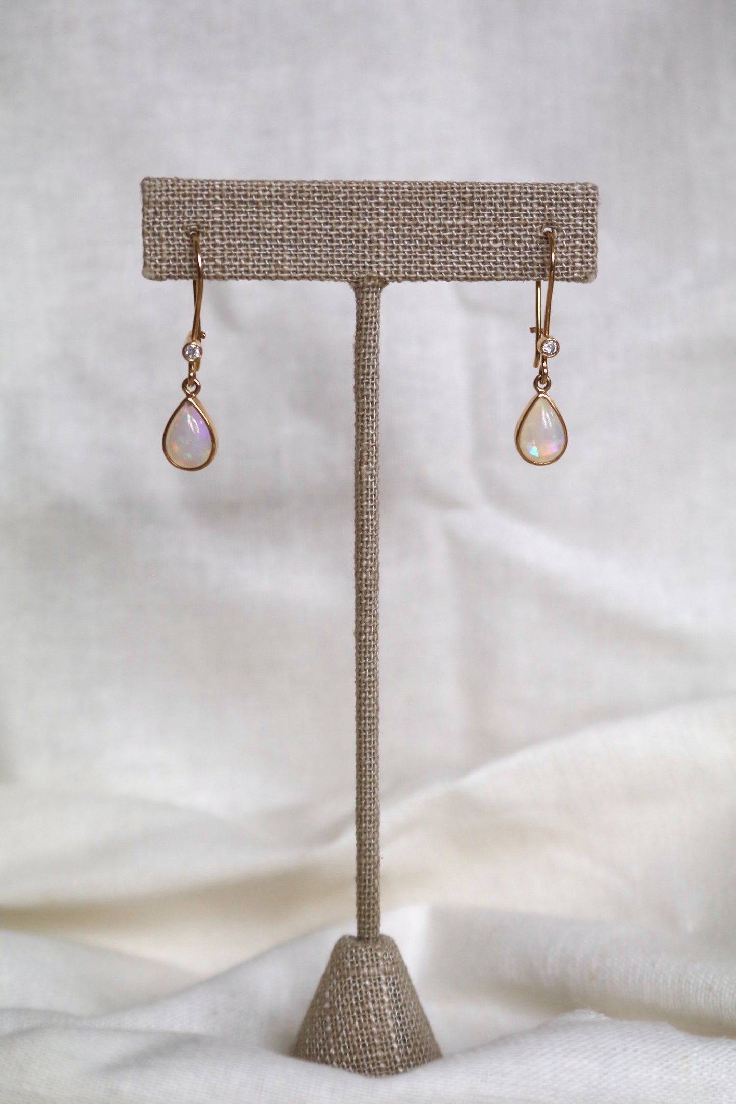 Diamond and Opal Hooked Earrings