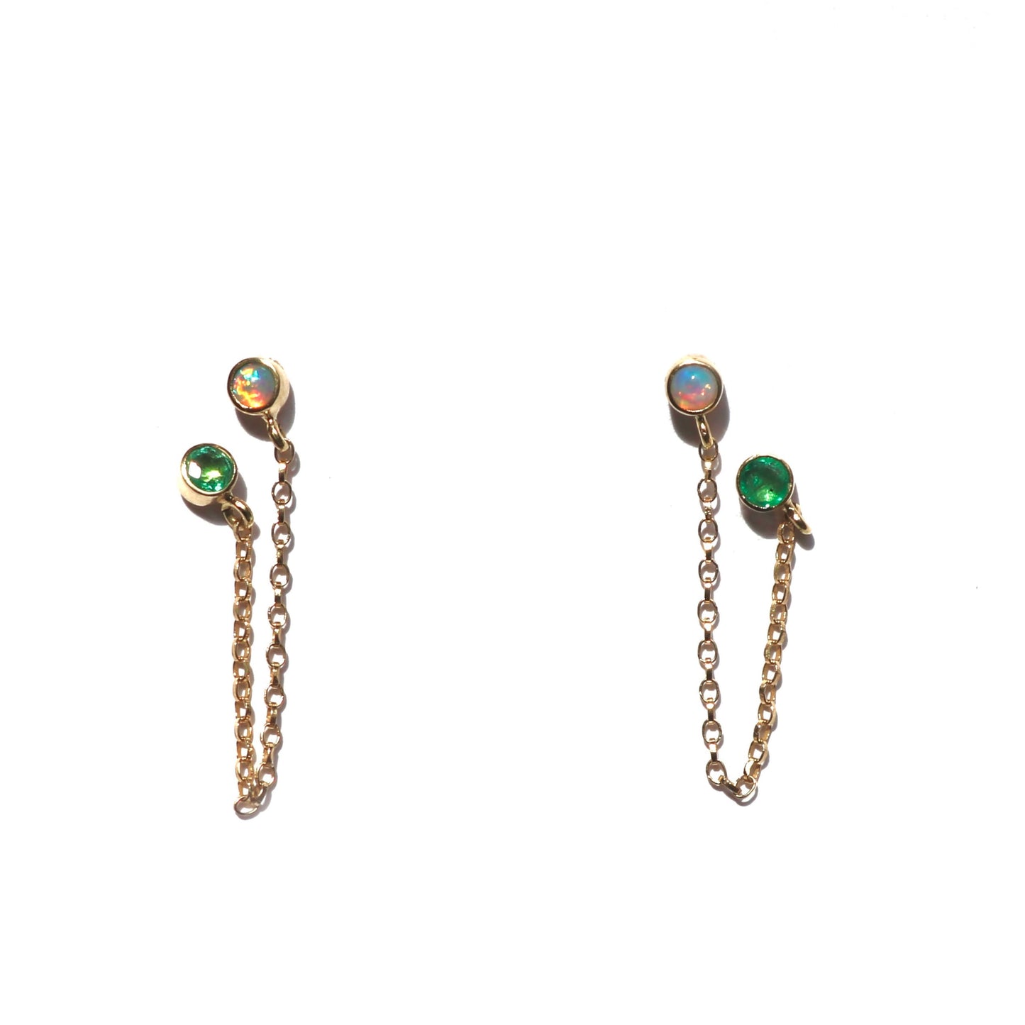 Emerald and Opal Chained Studs