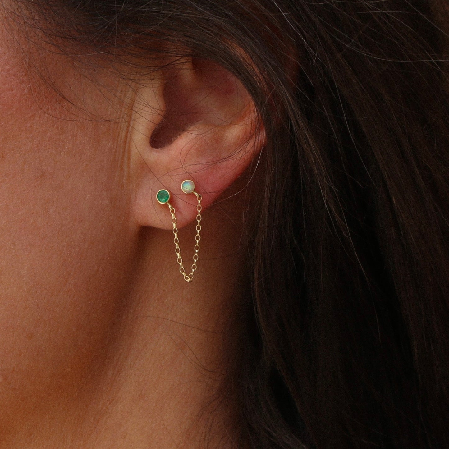 Emerald and Opal Chained Studs